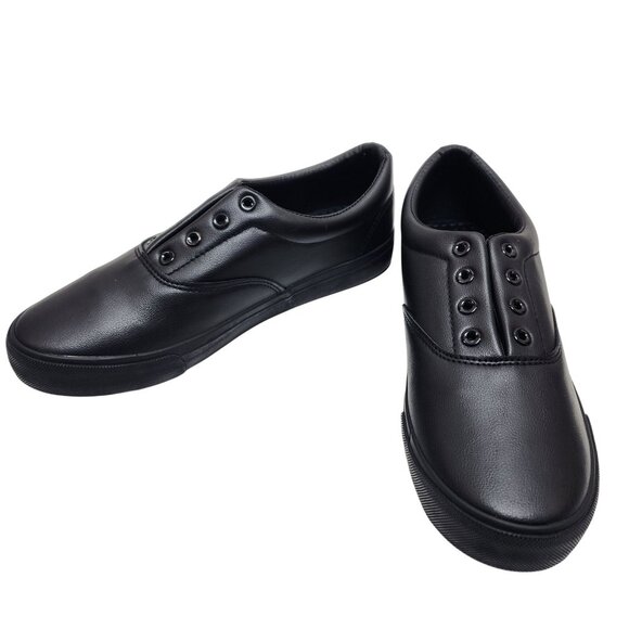 Black Faux Leather Slip-On Sneakers Size 10 US Men Slip Resistant - Picture 6 of 11